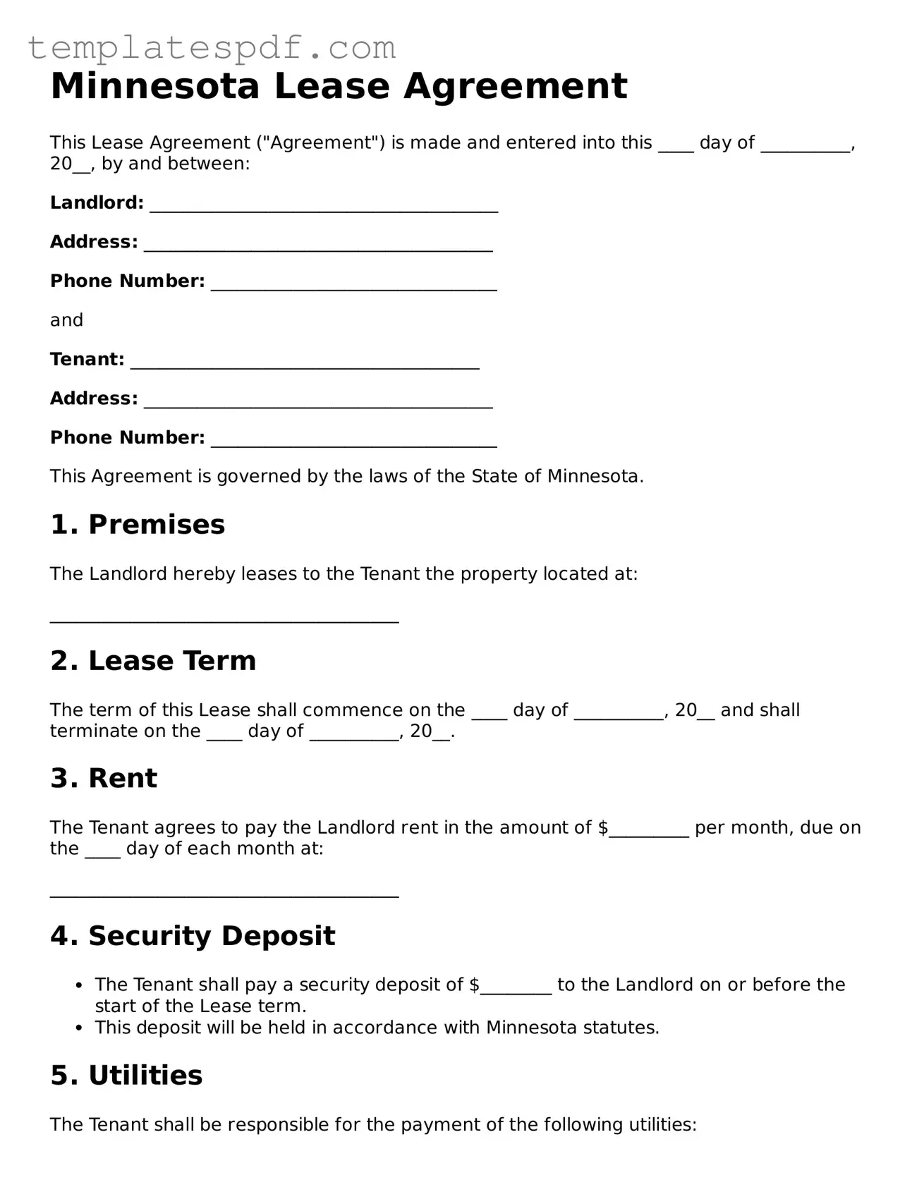Official  Lease Agreement Form for Minnesota