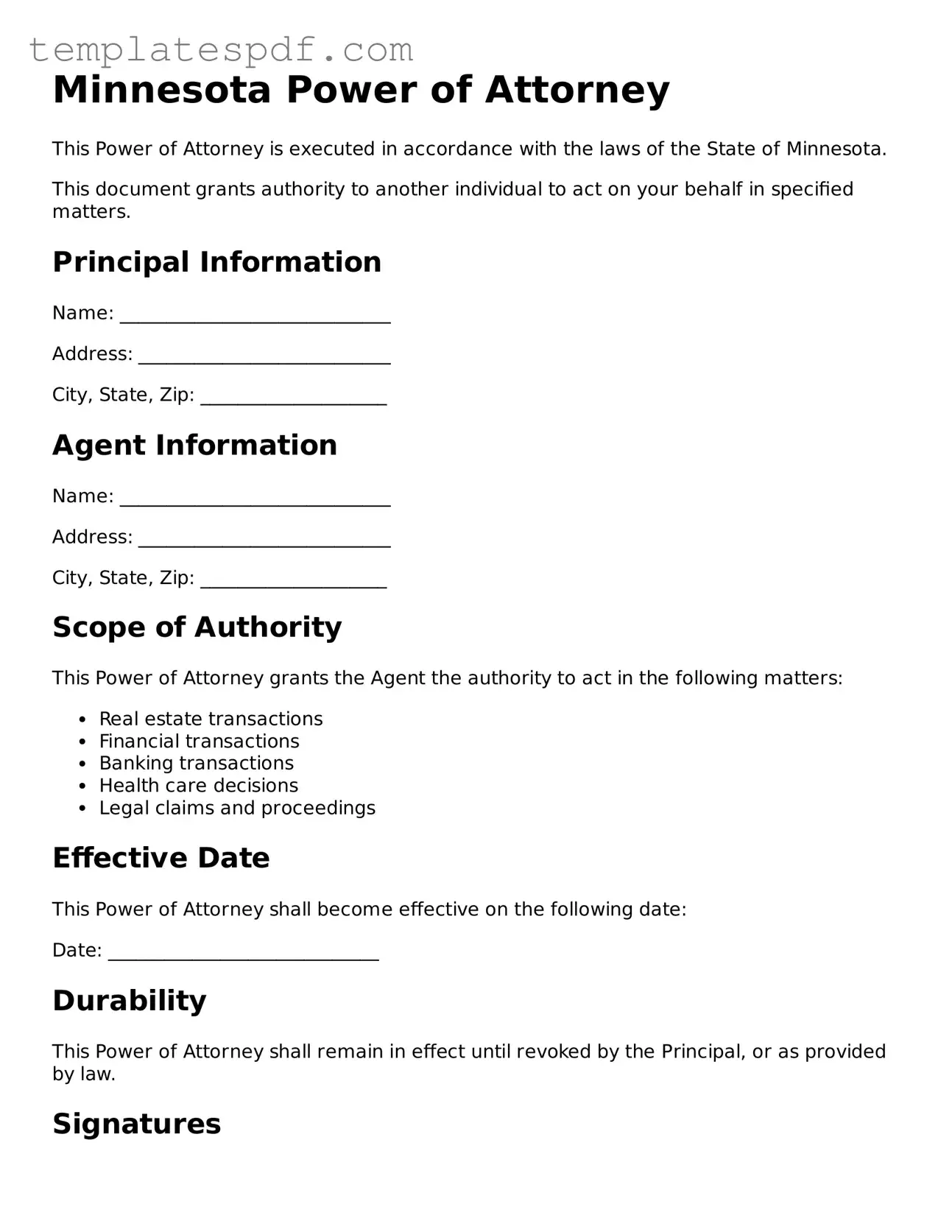 Official  Power of Attorney Form for Minnesota