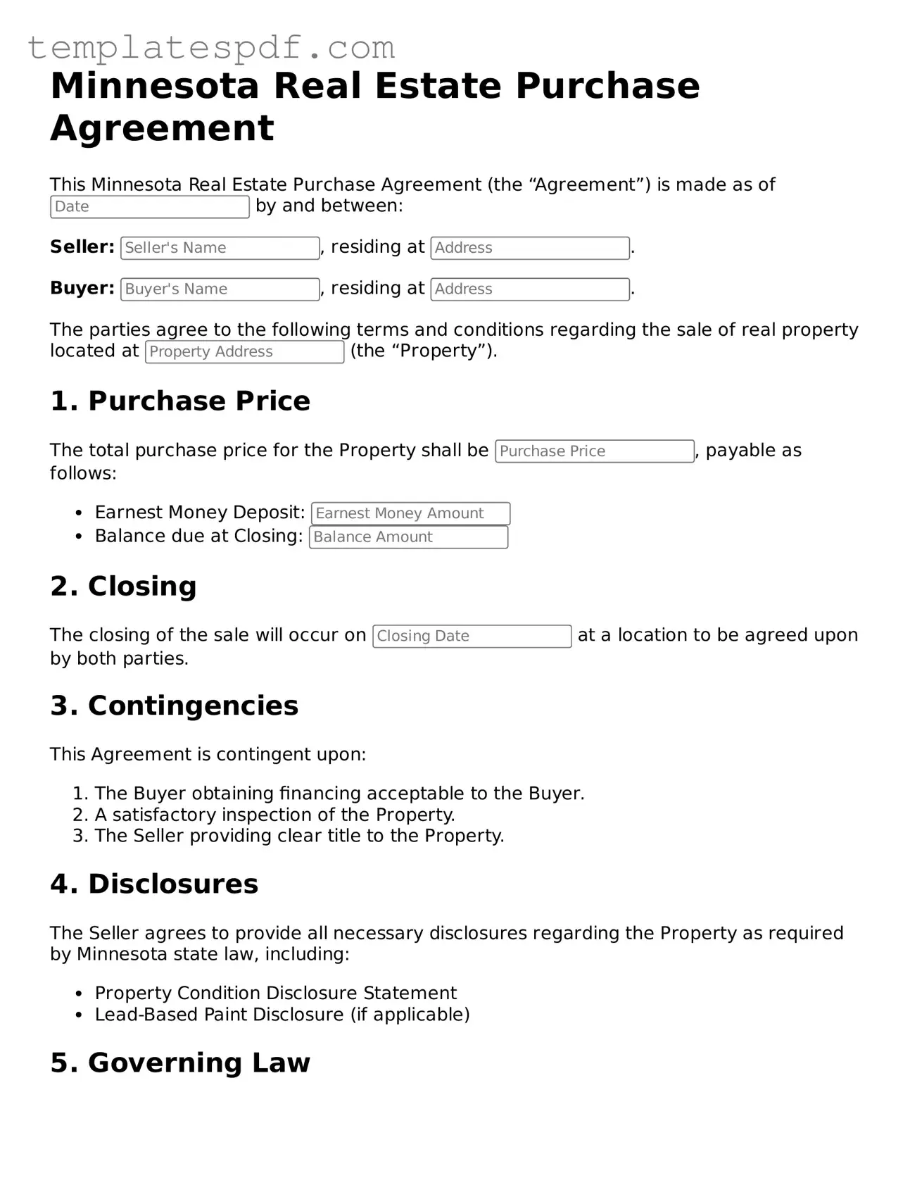 Official  Real Estate Purchase Agreement Form for Minnesota