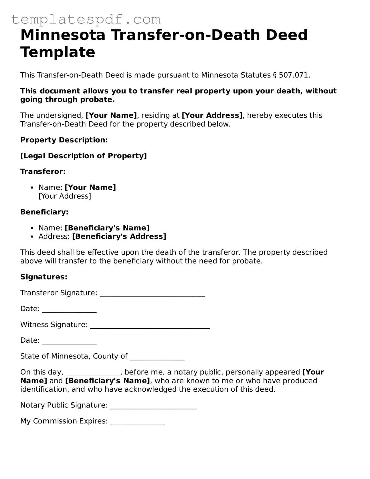 Official  Transfer-on-Death Deed Form for Minnesota