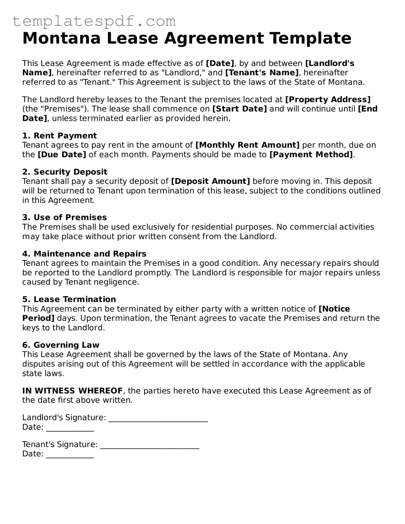 Official  Lease Agreement Form for Montana