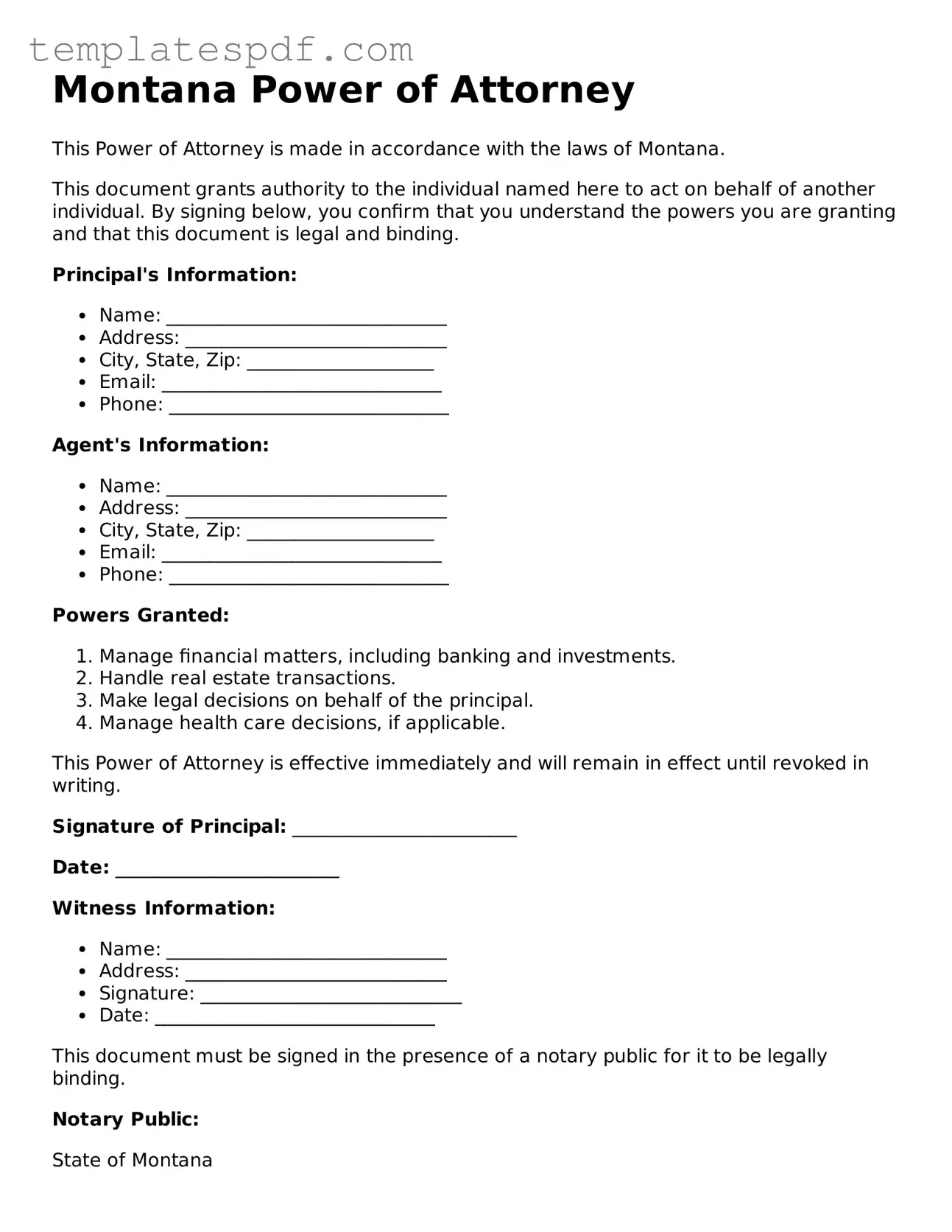 Official  Power of Attorney Form for Montana