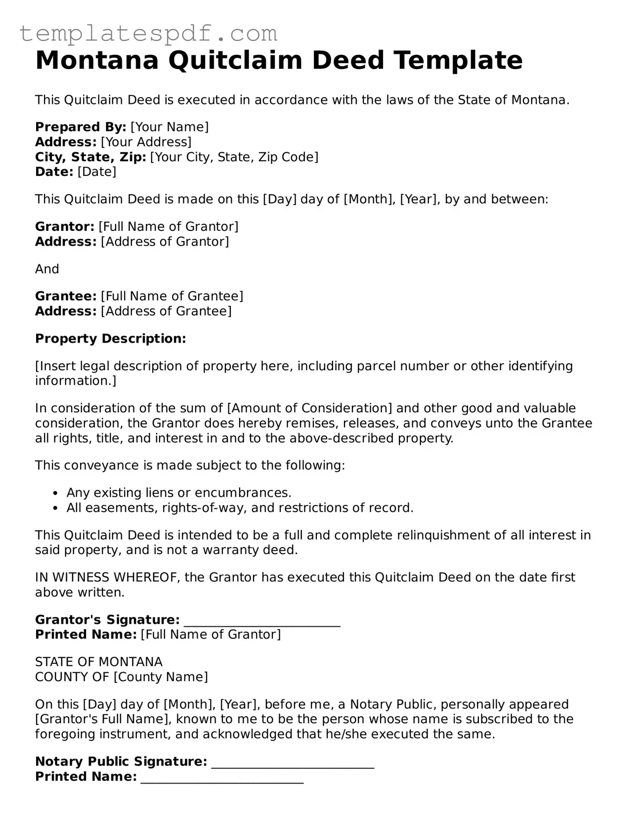 Official  Quitclaim Deed Form for Montana