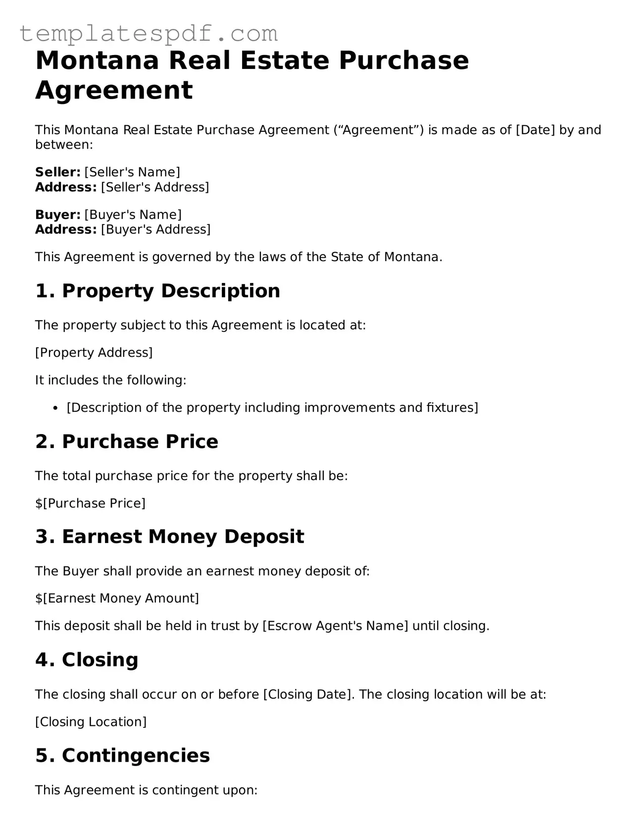 Official  Real Estate Purchase Agreement Form for Montana