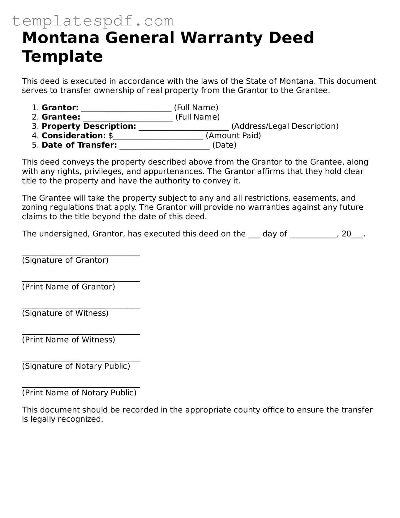 Official  Deed Form for Montana