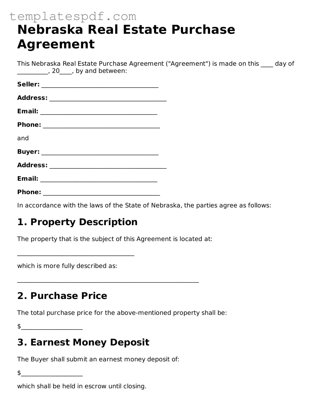 Official  Real Estate Purchase Agreement Form for Nebraska