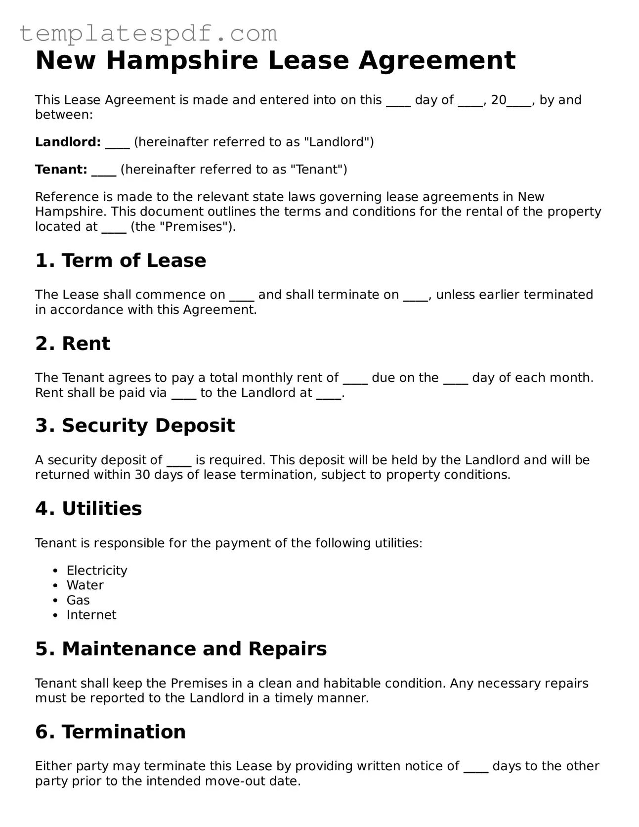 Official  Lease Agreement Form for New Hampshire