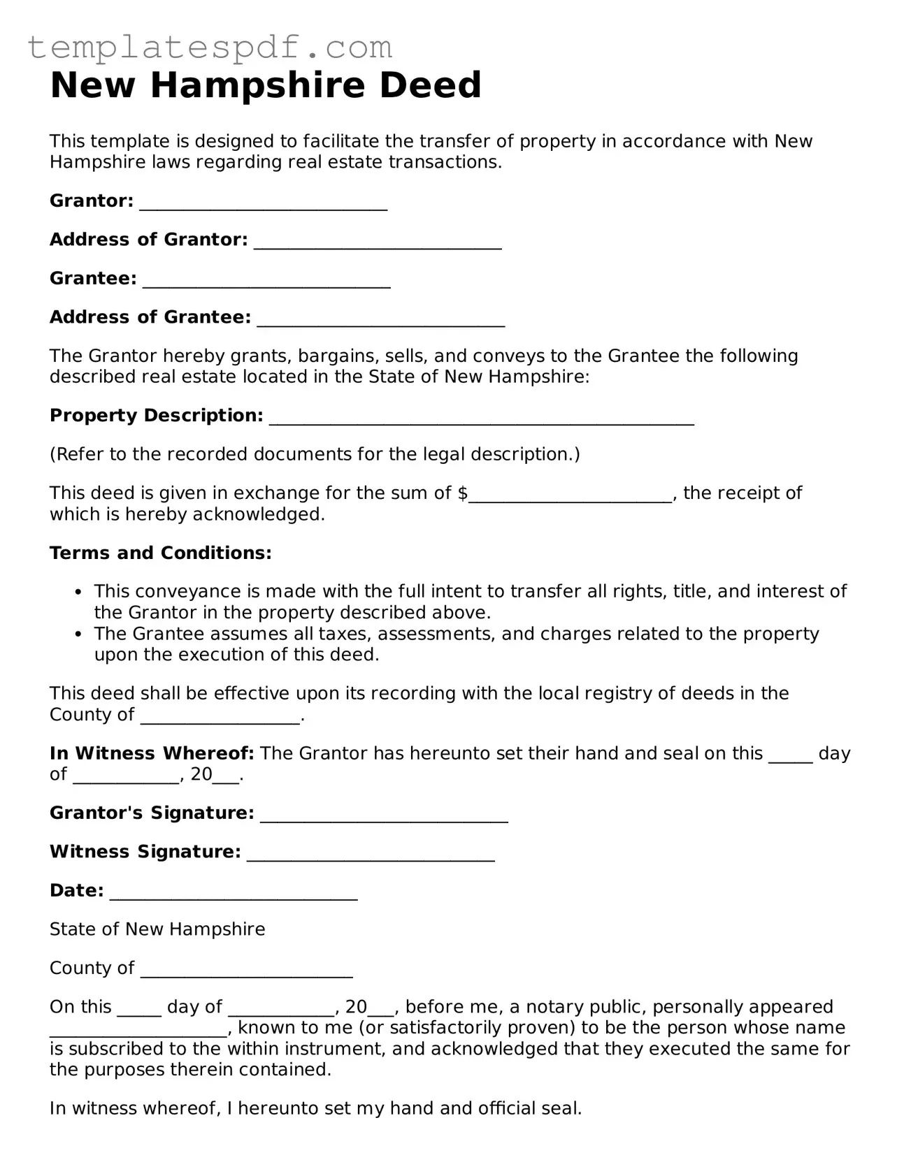 Official  Deed Form for New Hampshire