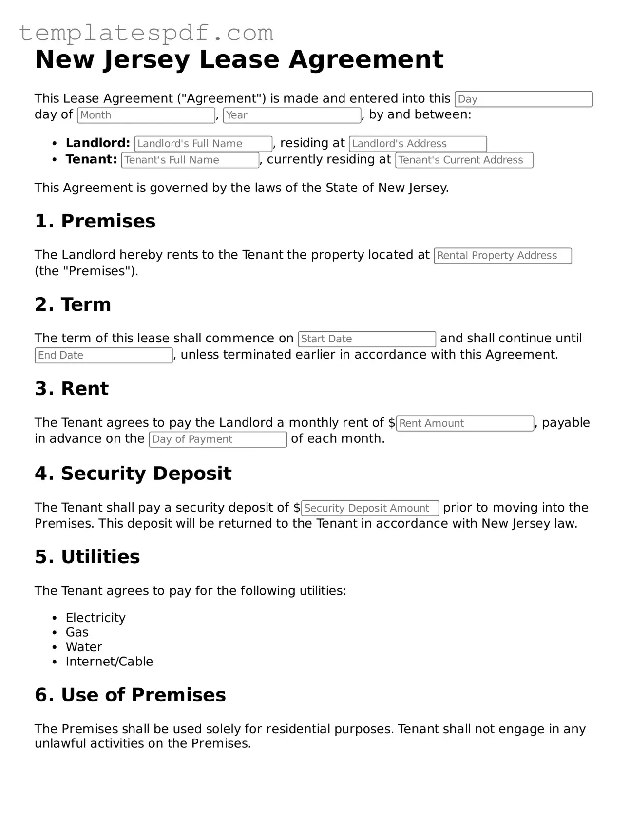 Official  Lease Agreement Form for New Jersey