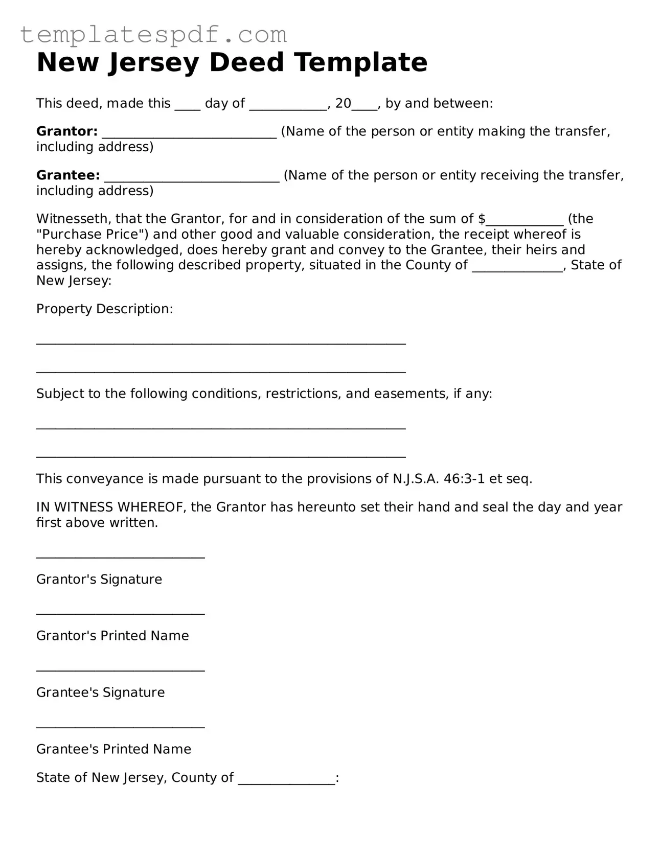 Official  Deed Form for New Jersey
