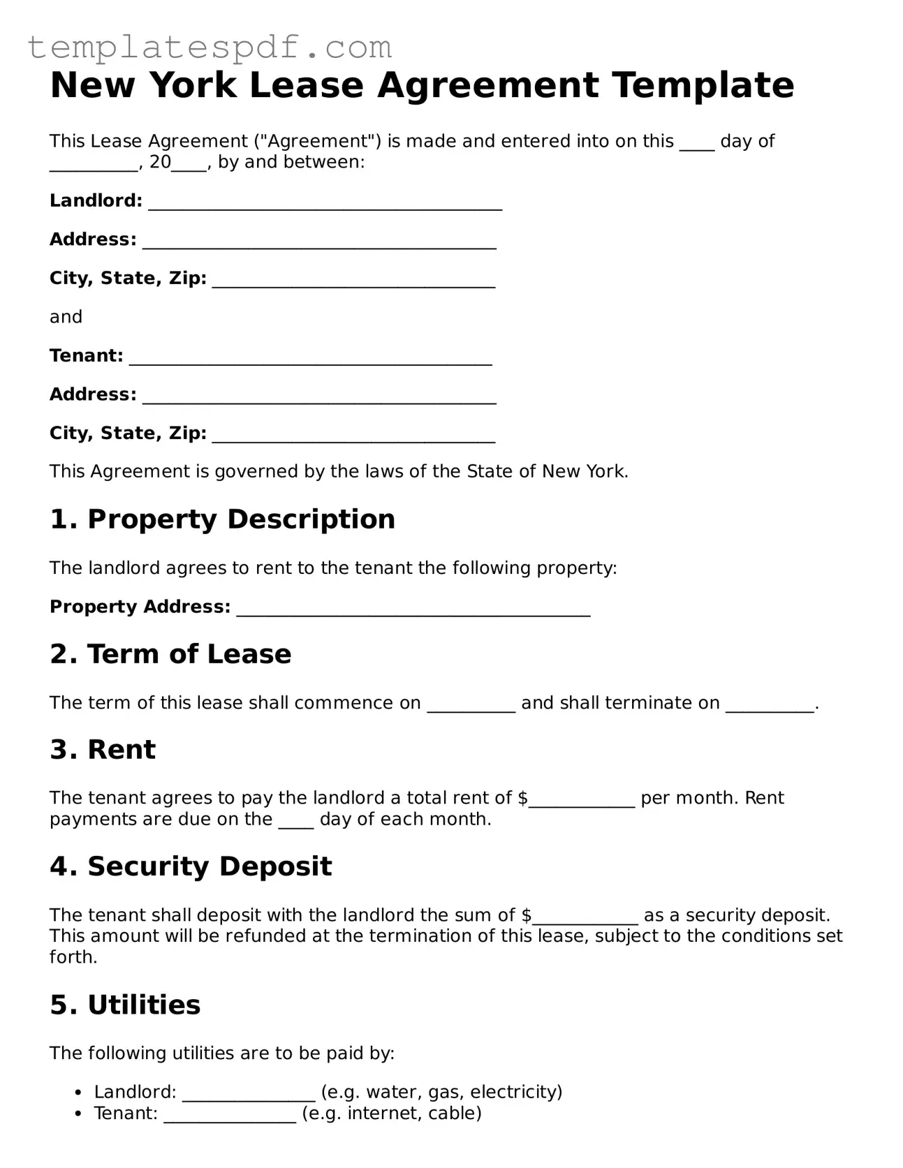 Official  Lease Agreement Form for New York