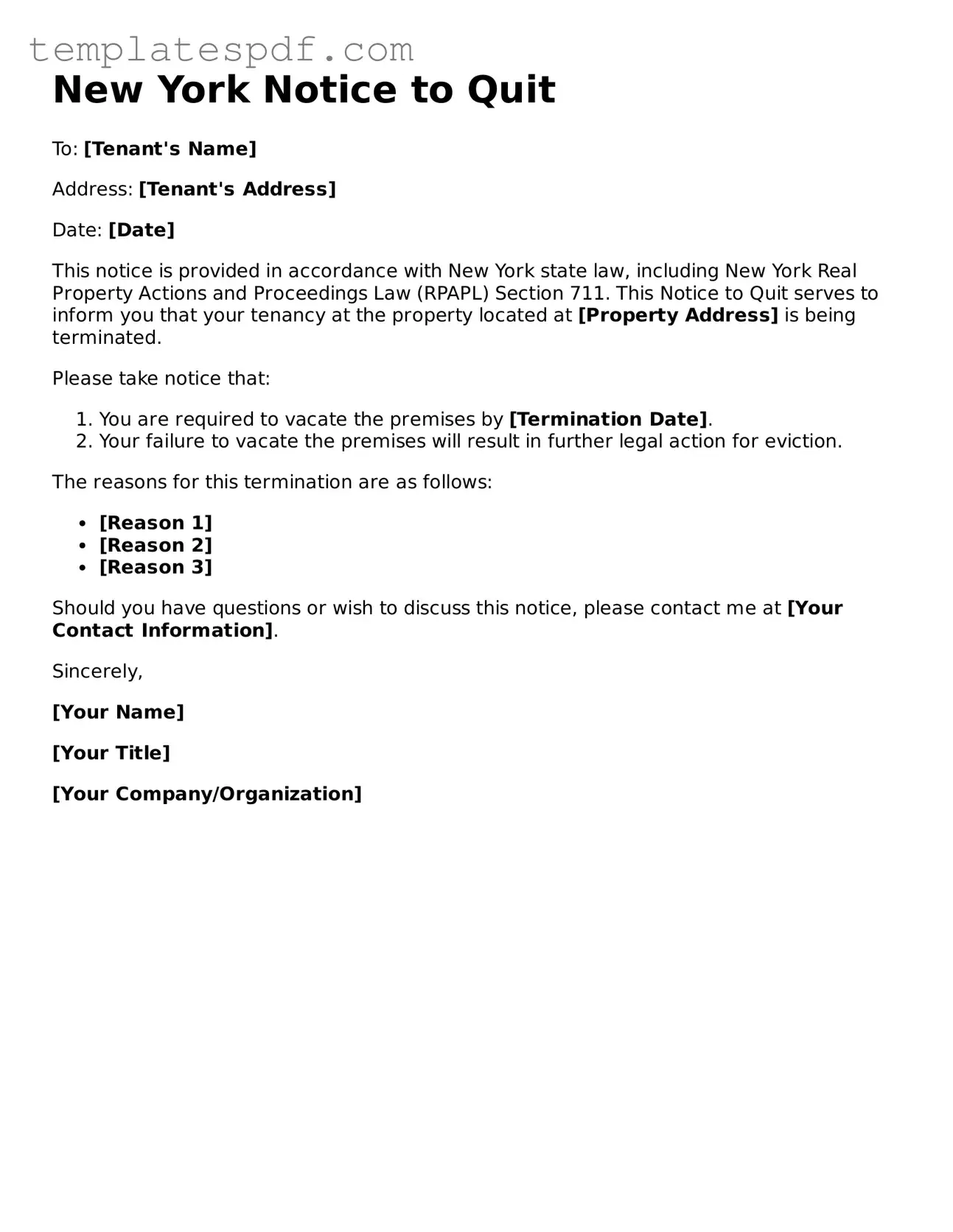 Official  Notice to Quit Form for New York