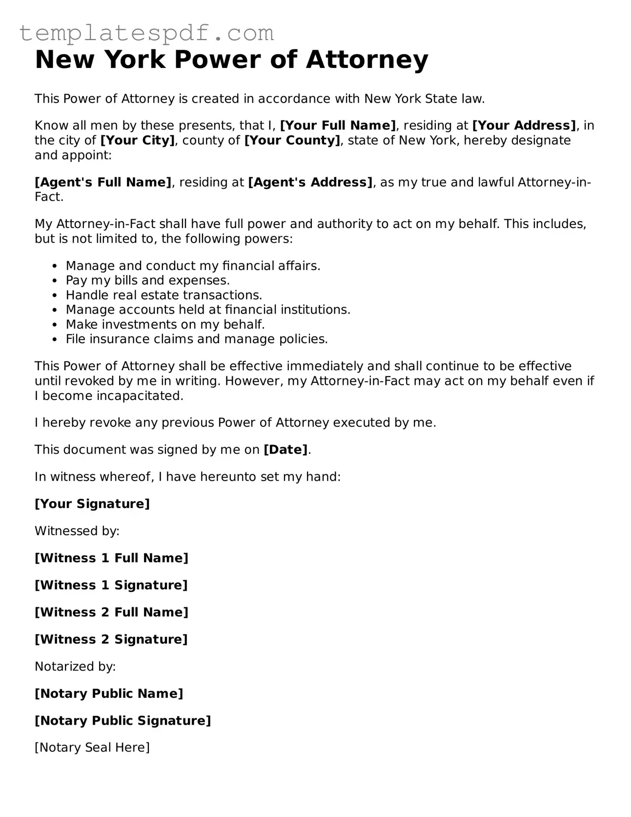 Official  Power of Attorney Form for New York
