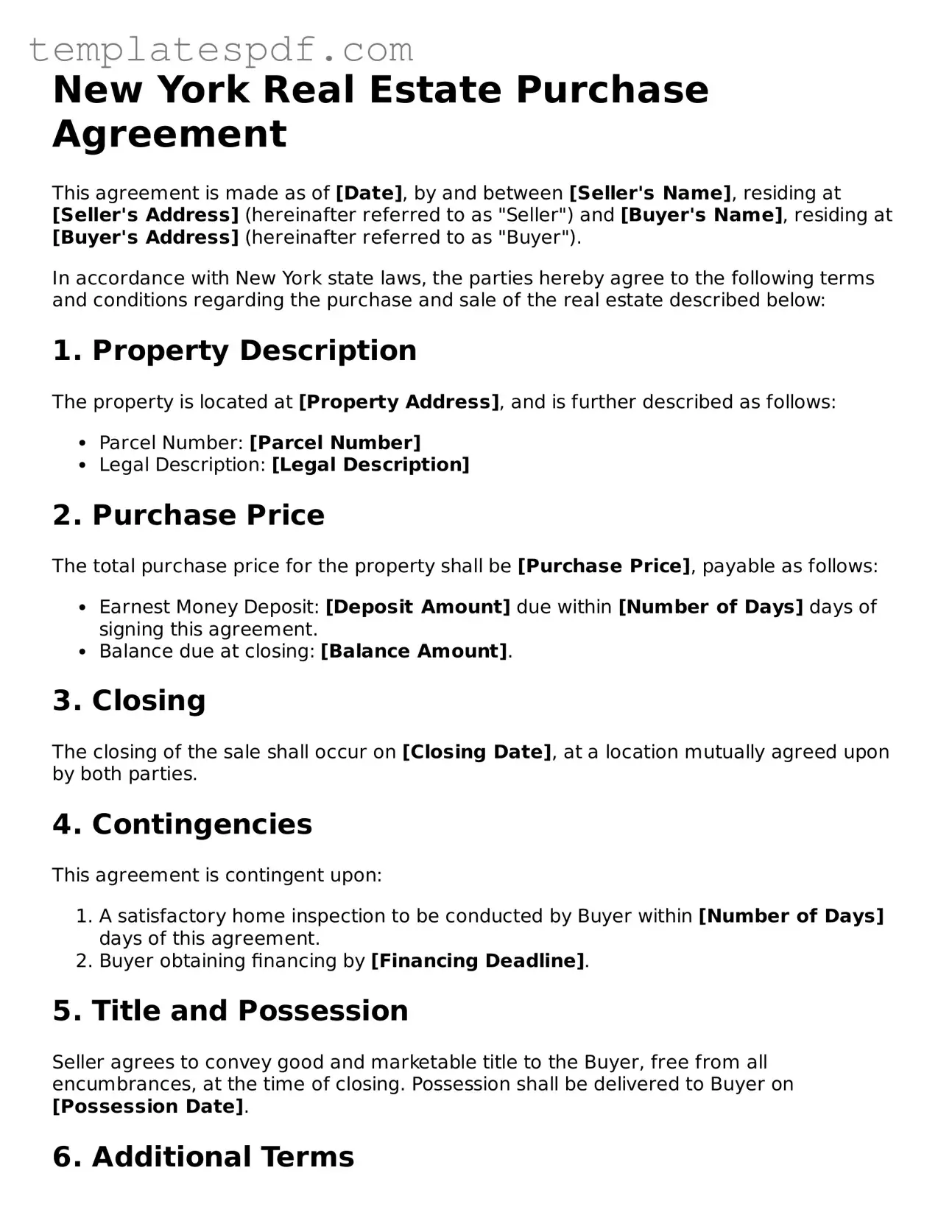 Official  Real Estate Purchase Agreement Form for New York