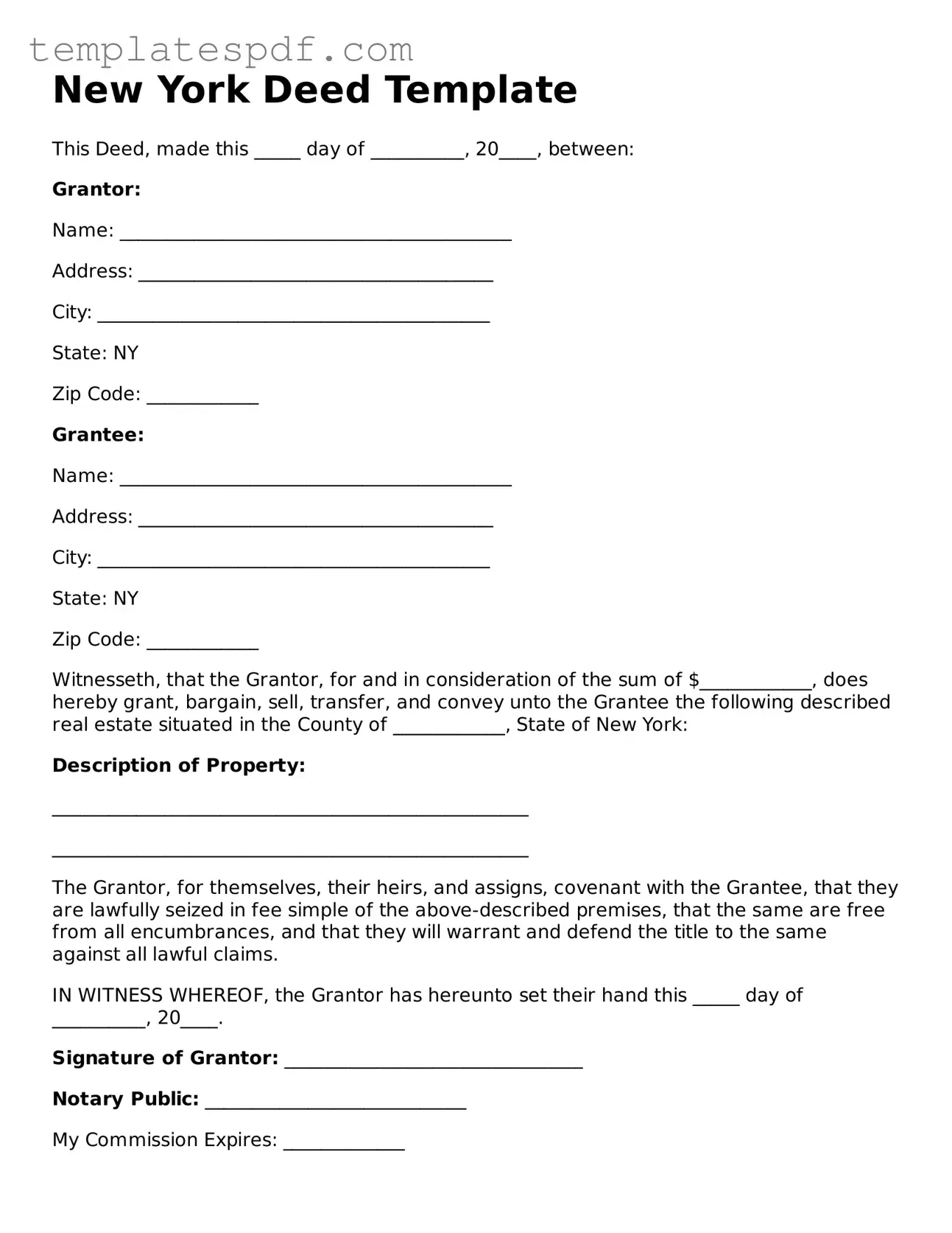 Official  Deed Form for New York