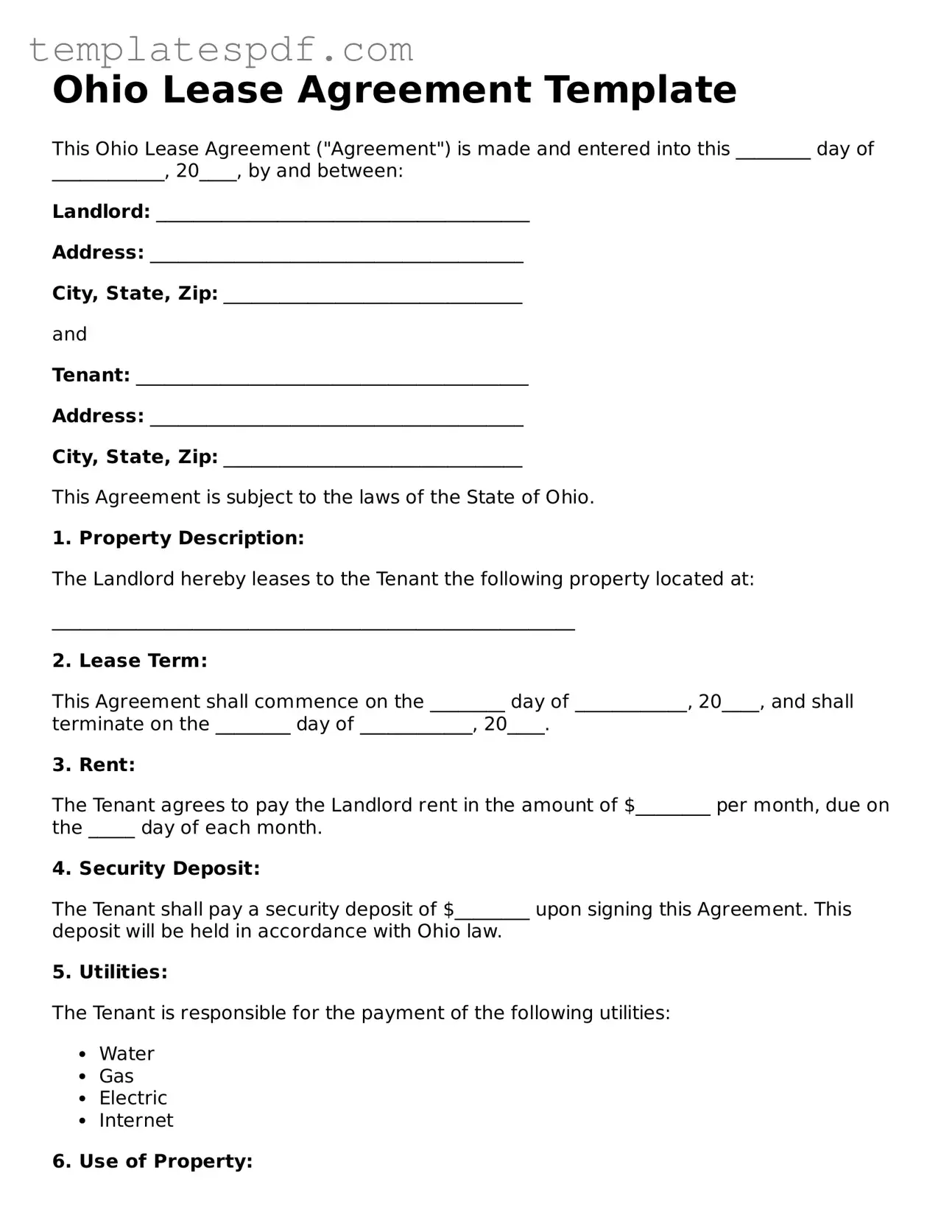 Official  Lease Agreement Form for Ohio