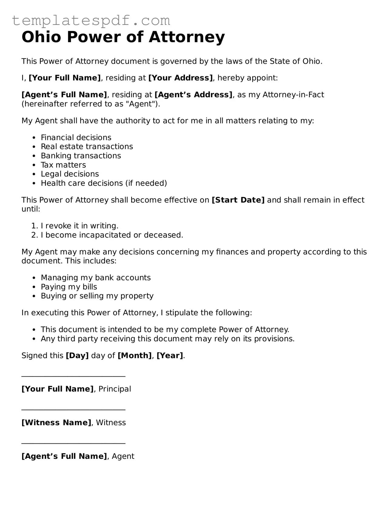 Official  Power of Attorney Form for Ohio