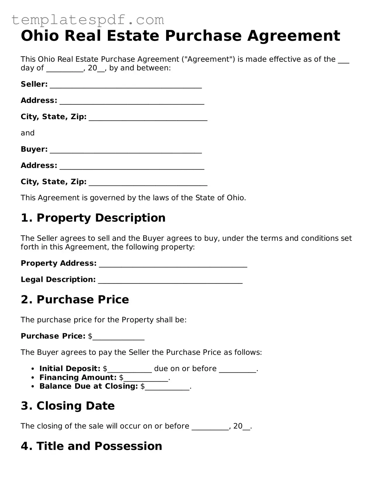Official  Real Estate Purchase Agreement Form for Ohio