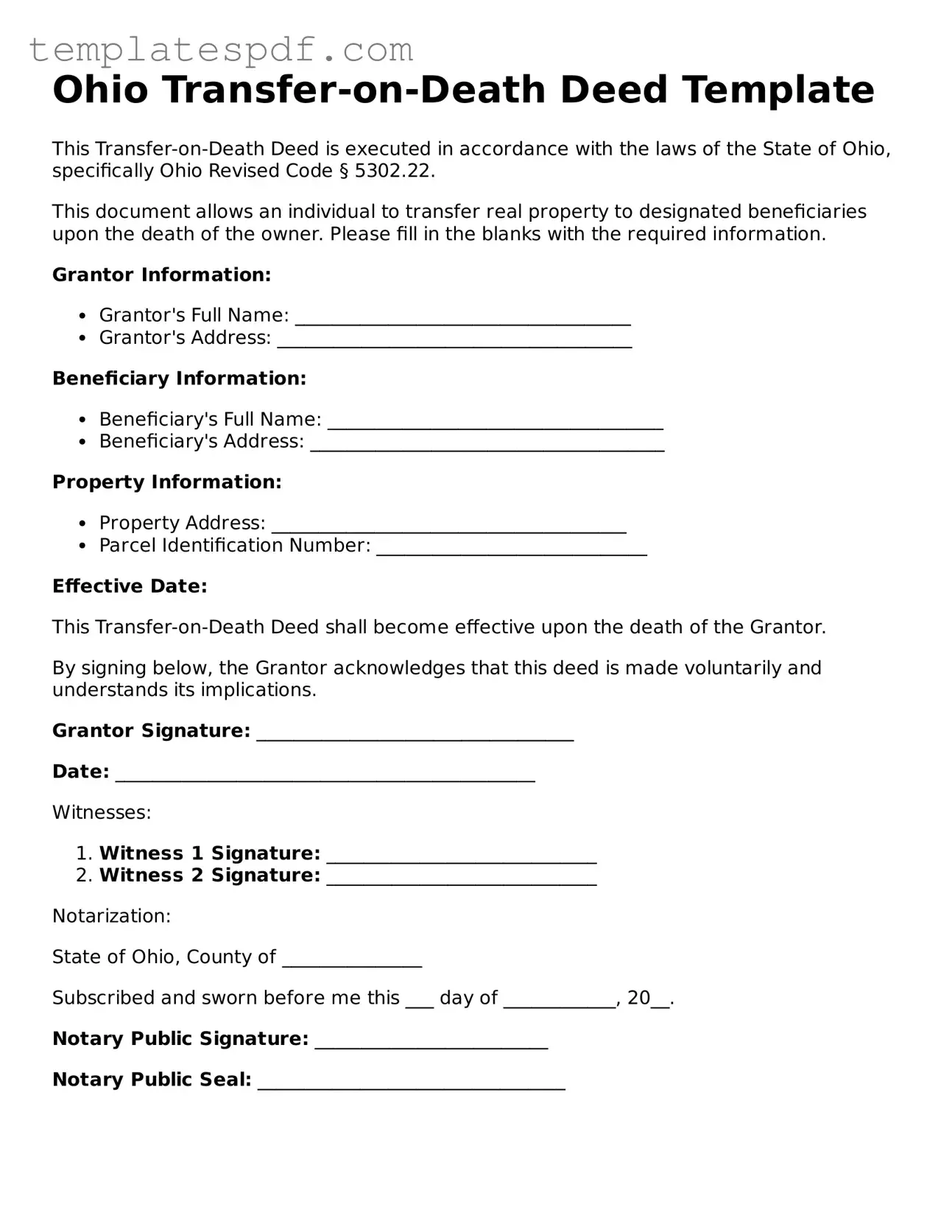 Official  Transfer-on-Death Deed Form for Ohio