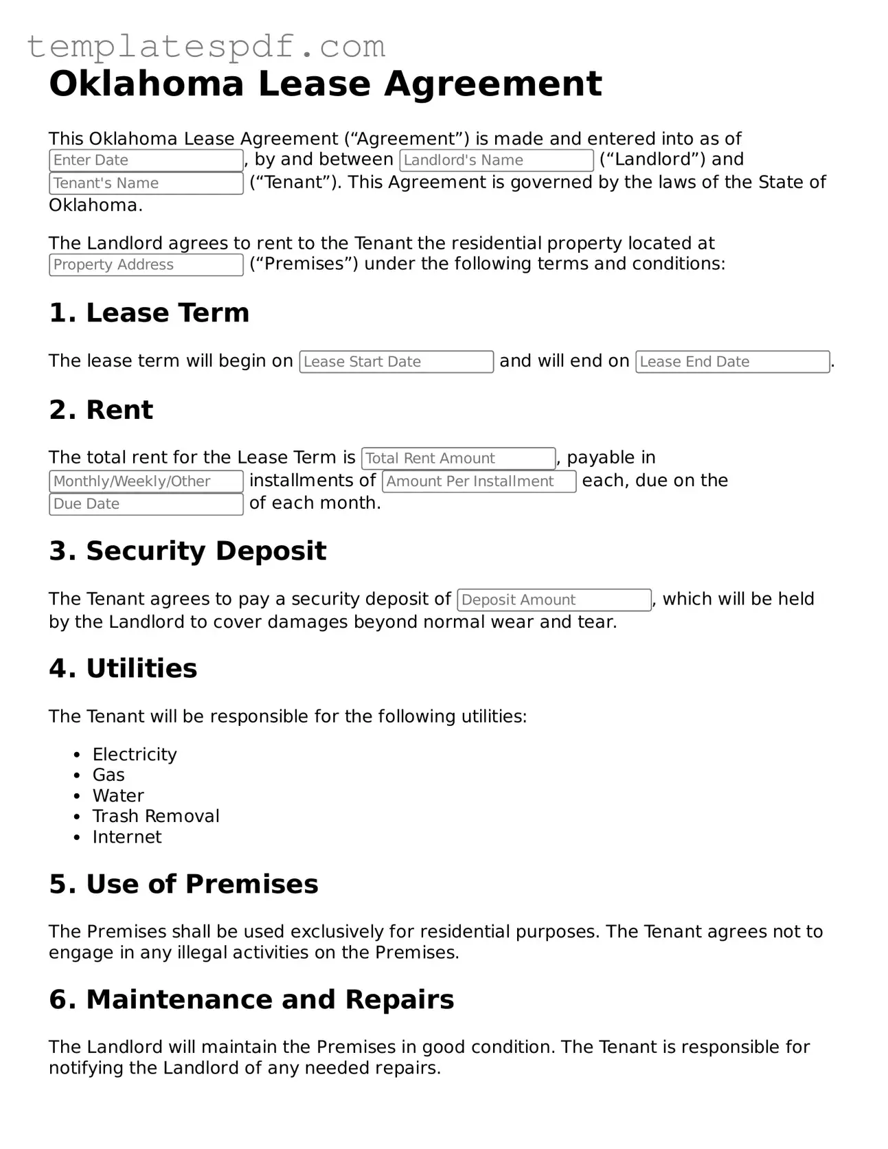 Official  Lease Agreement Form for Oklahoma