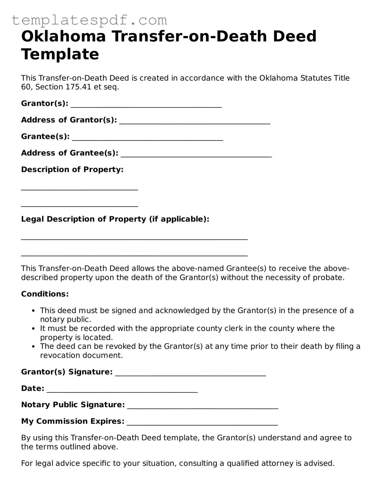 Official  Transfer-on-Death Deed Form for Oklahoma