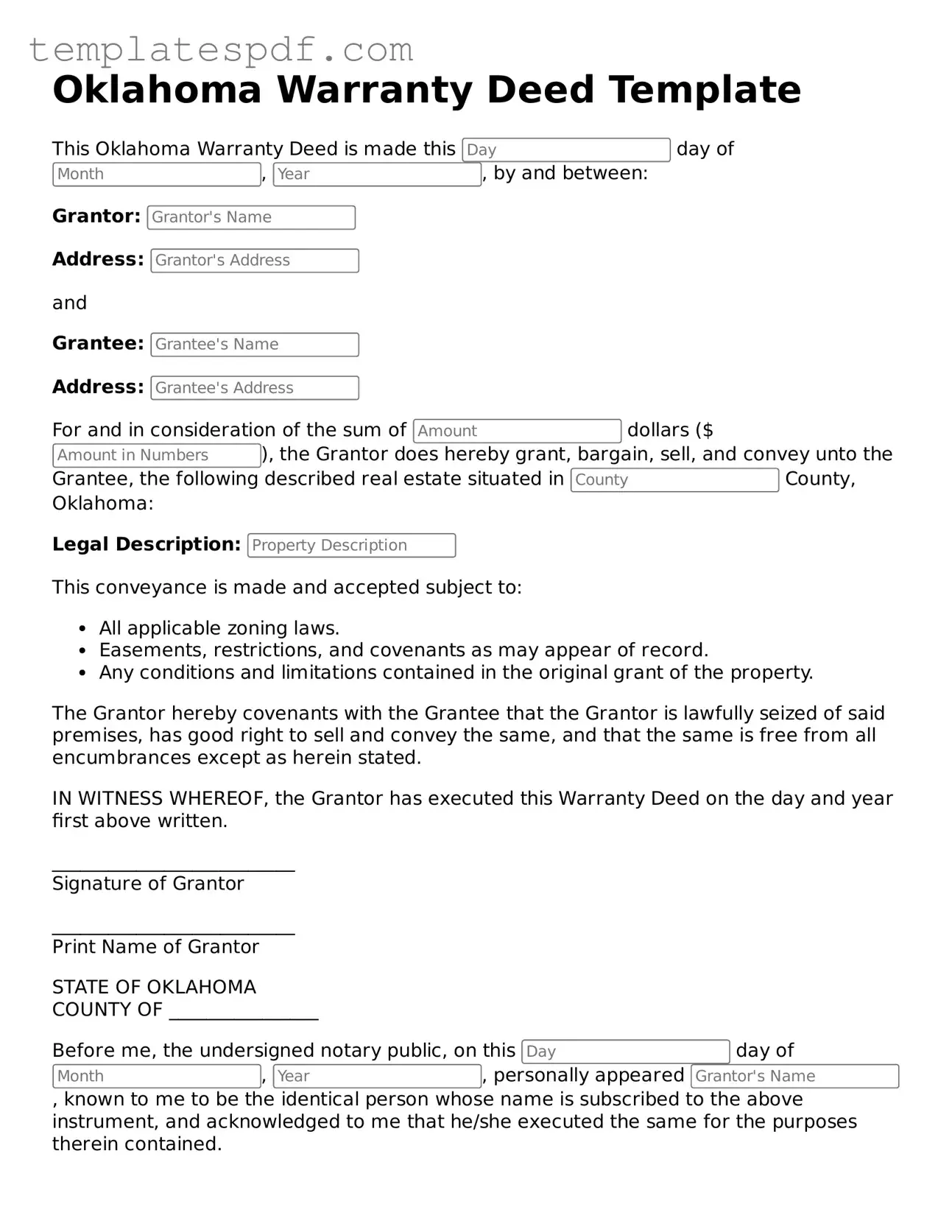 Official  Deed Form for Oklahoma