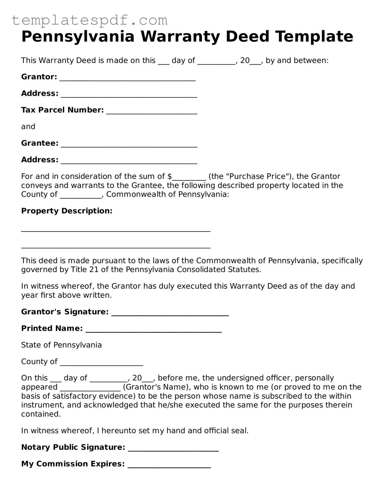 Official  Deed Form for Pennsylvania