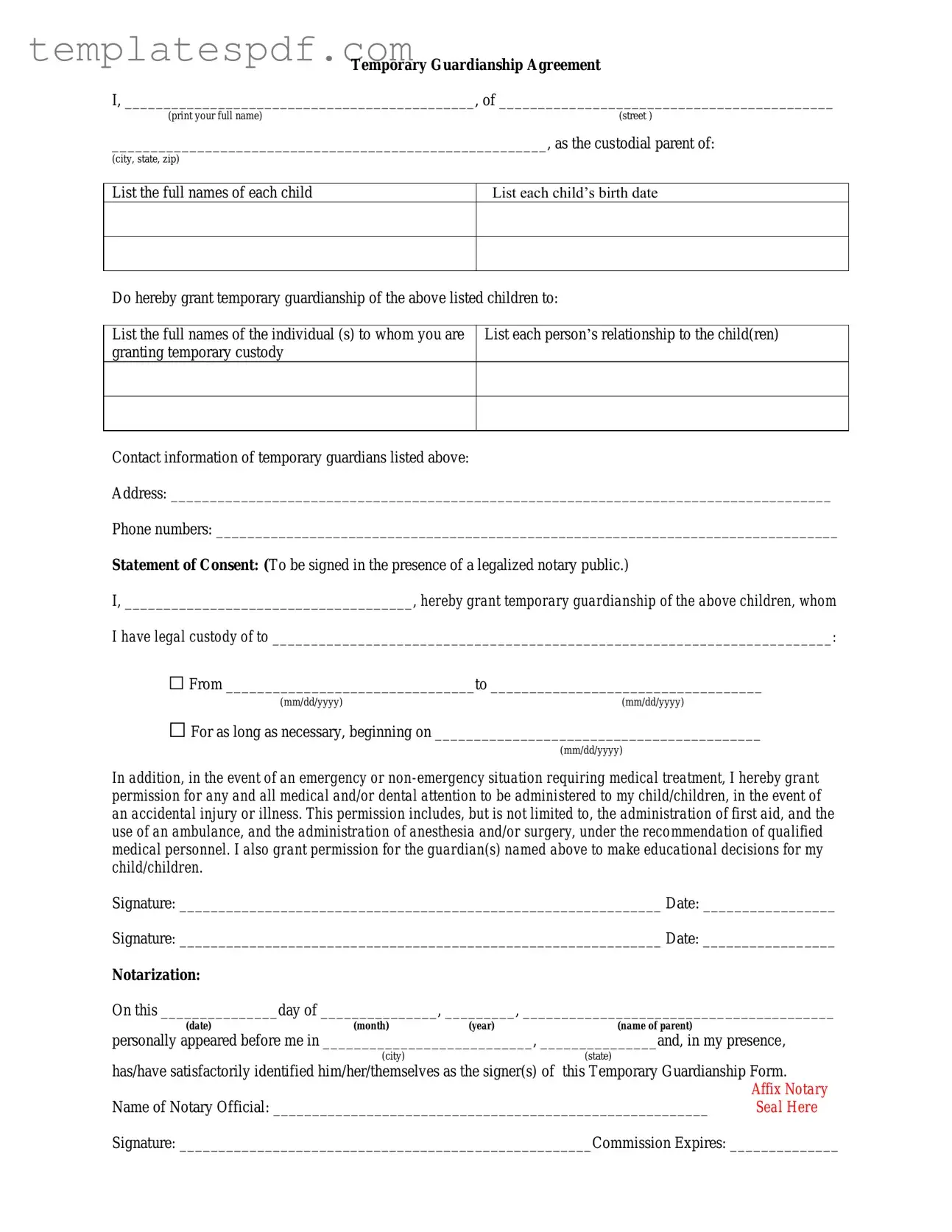 Fill Out a Valid Temporary Custody Form