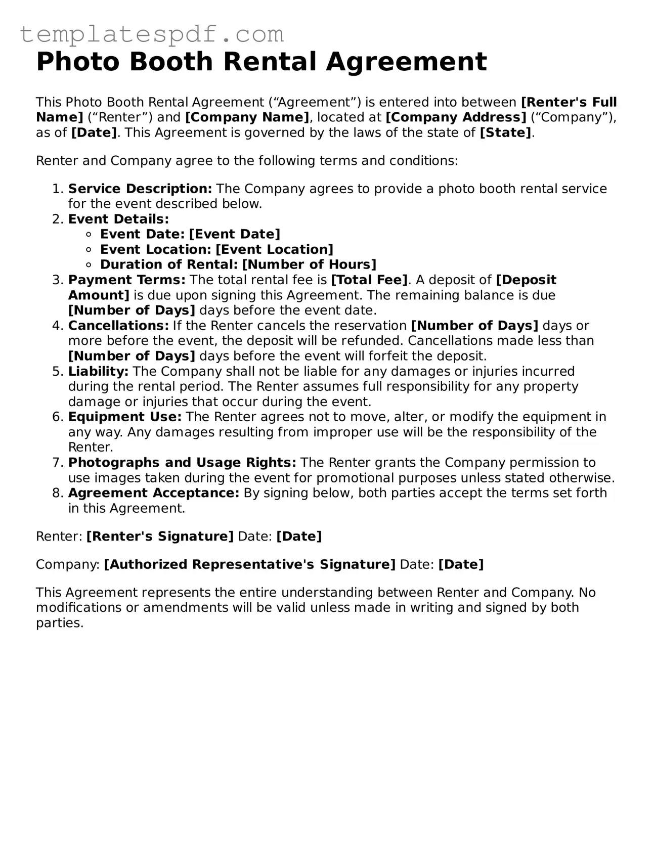 Printable Photo Booth Rental Agreement Form