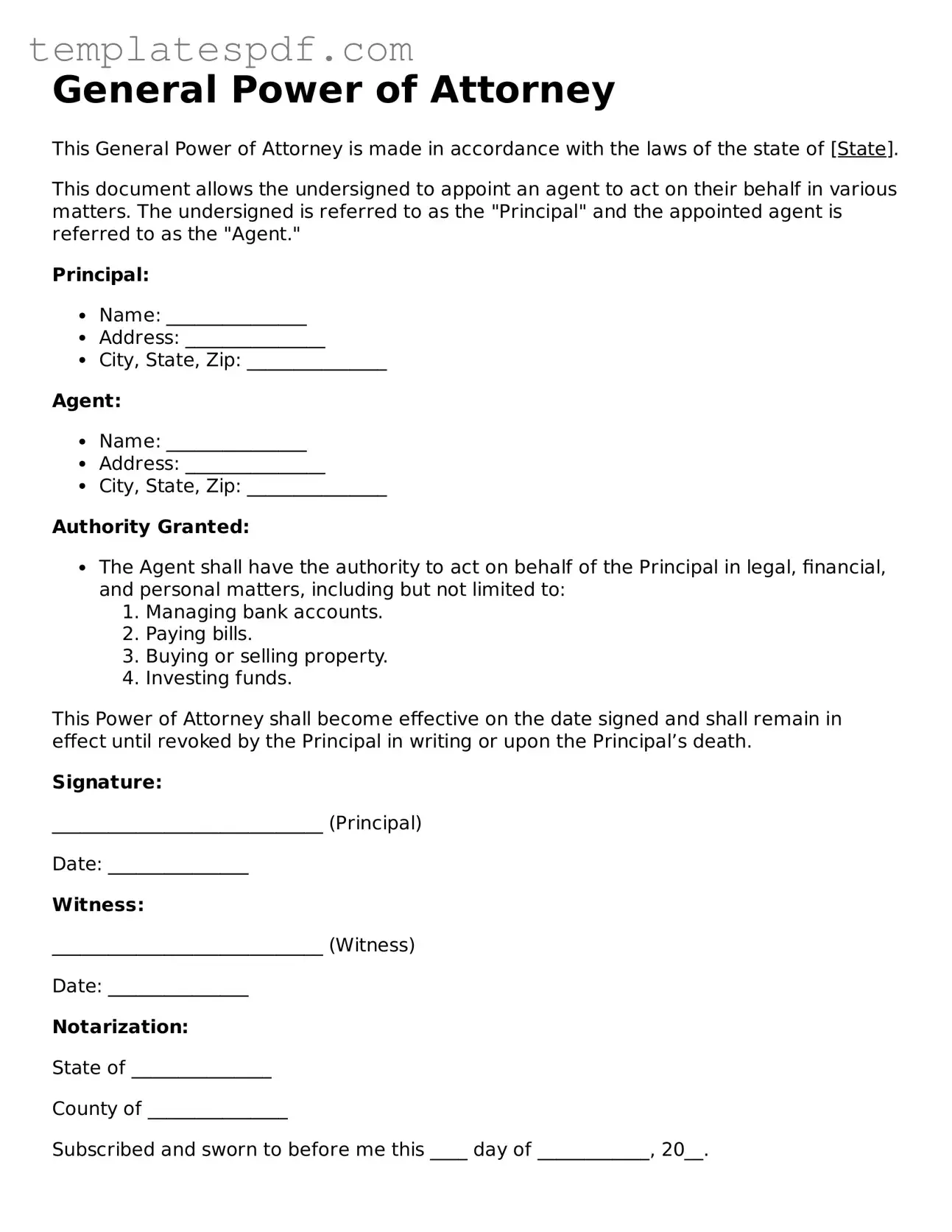 Printable Power of Attorney Form