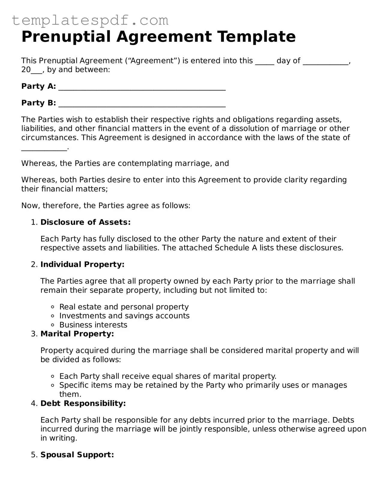 Printable Prenuptial Agreement Form