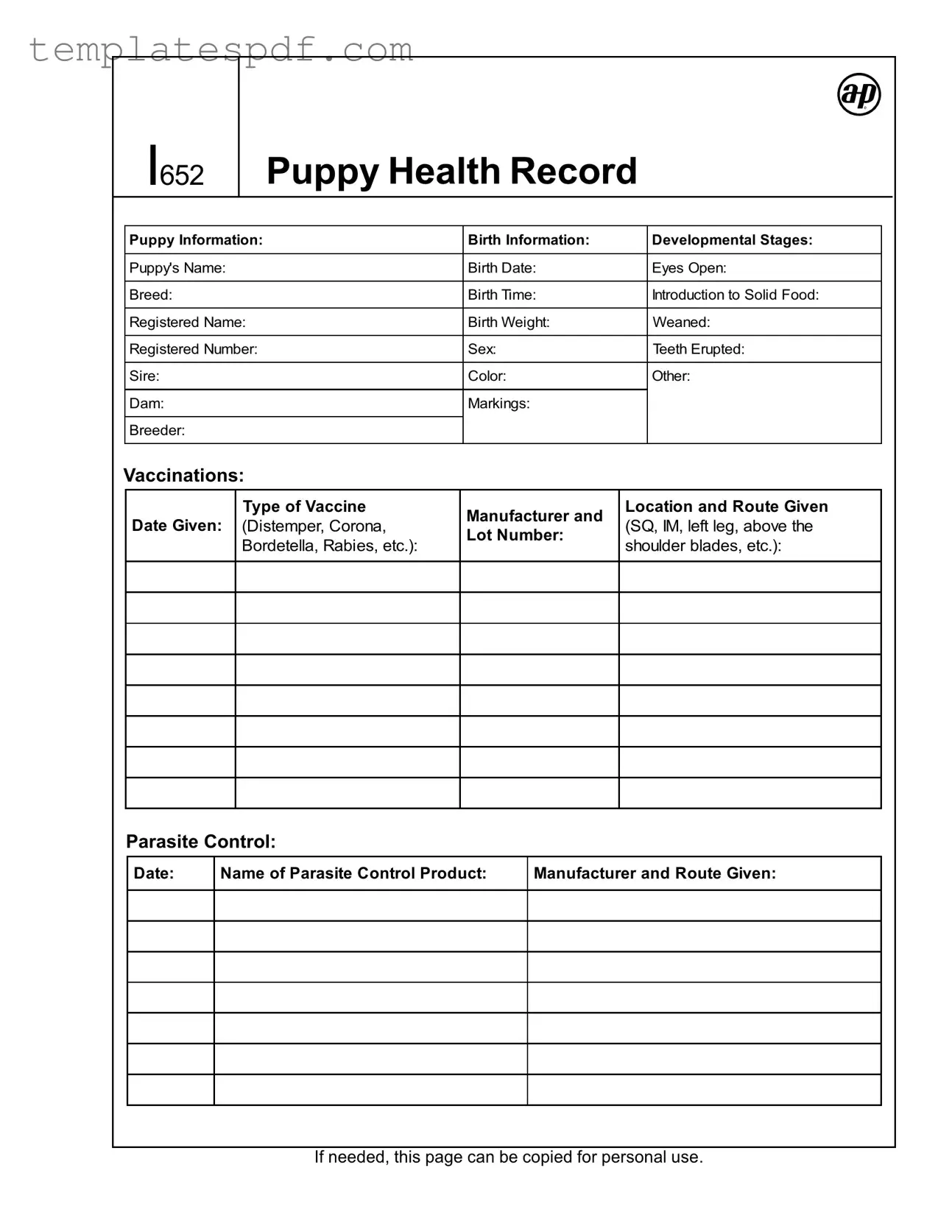 Fill Out a Valid Puppy Health Record Form