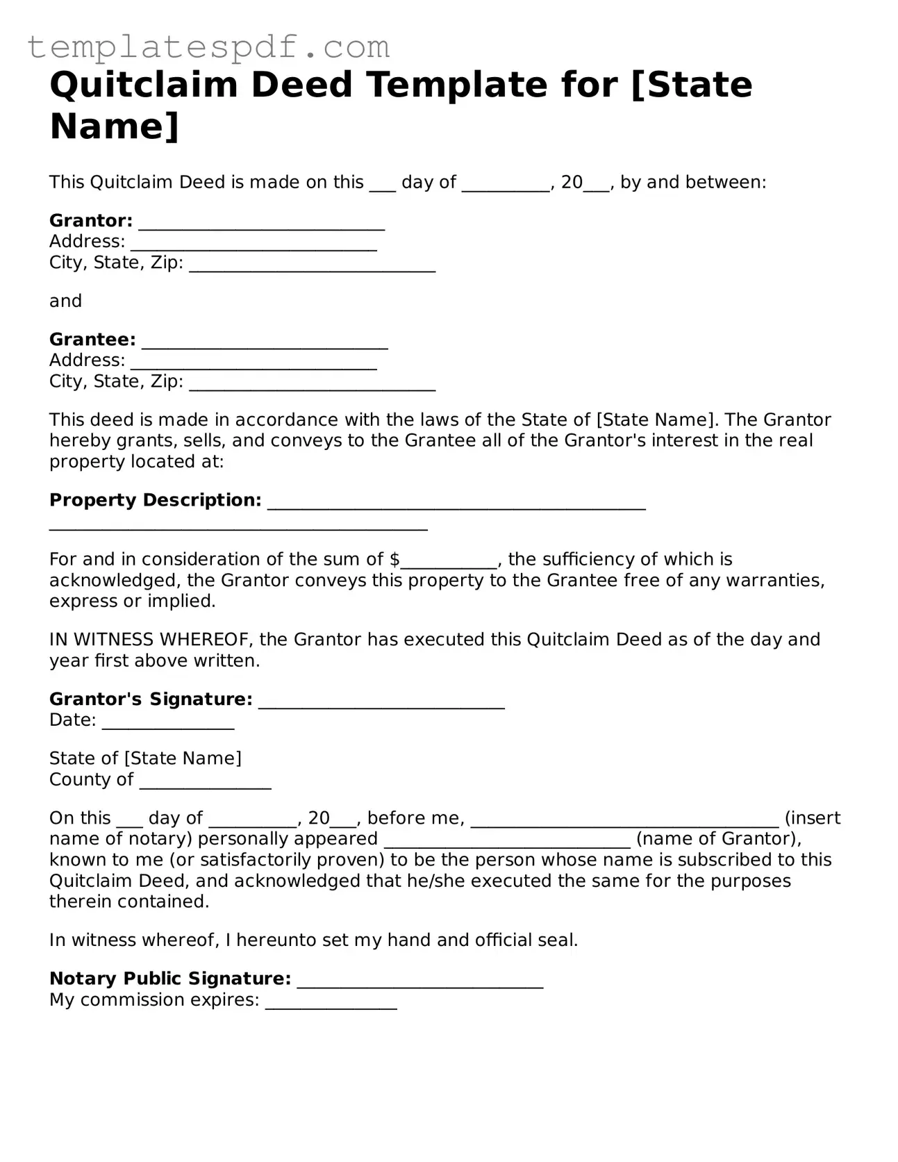 Printable Quitclaim Deed Form