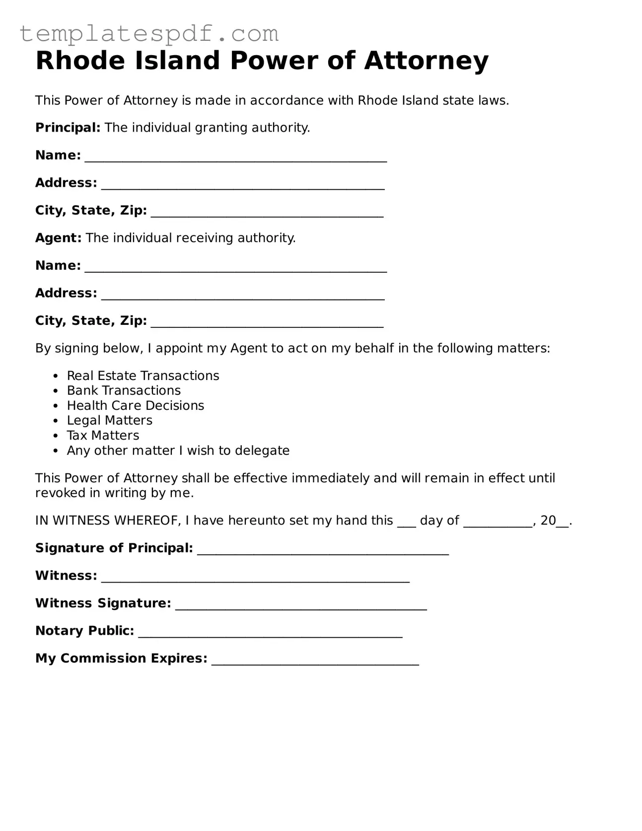 Official  Power of Attorney Form for Rhode Island