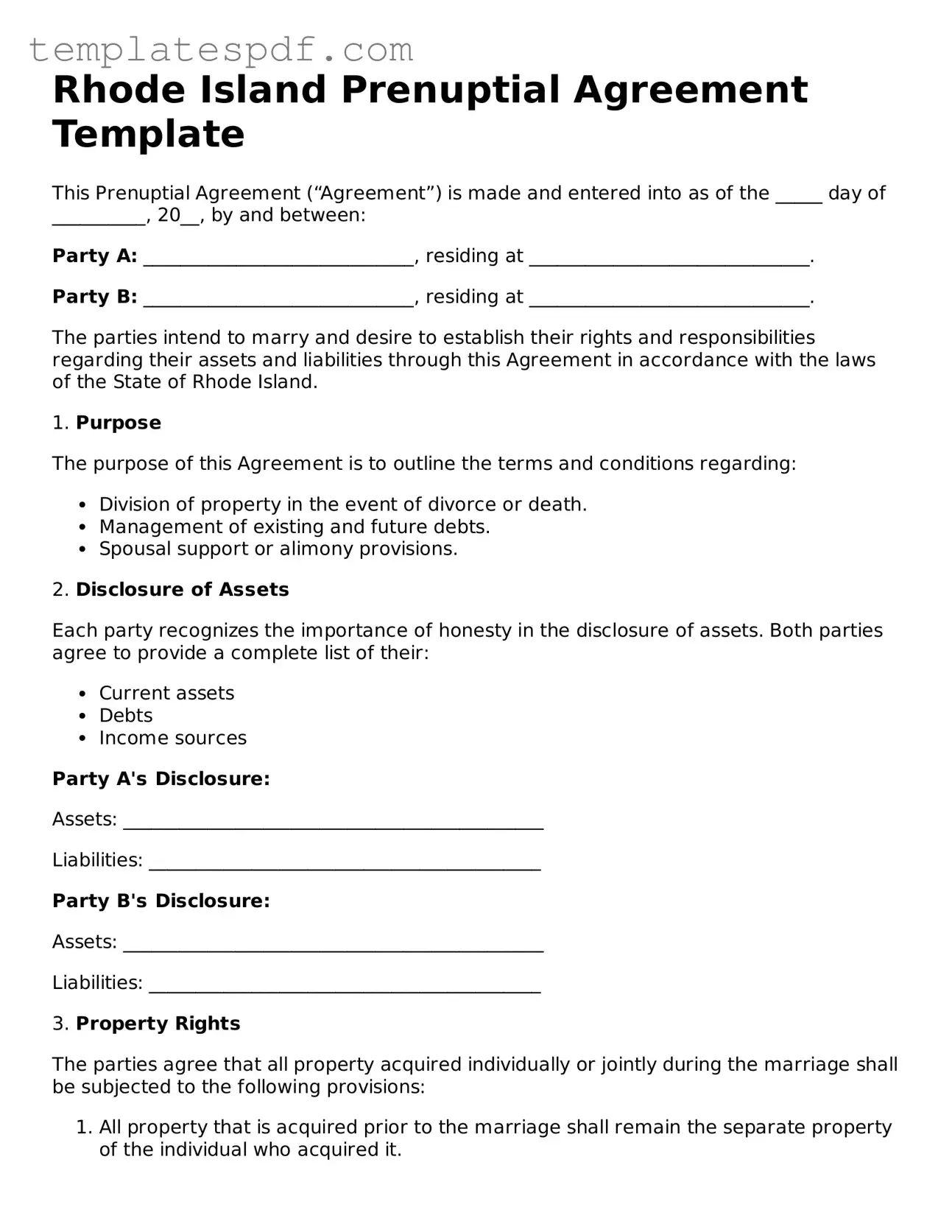 Official  Prenuptial Agreement Form for Rhode Island