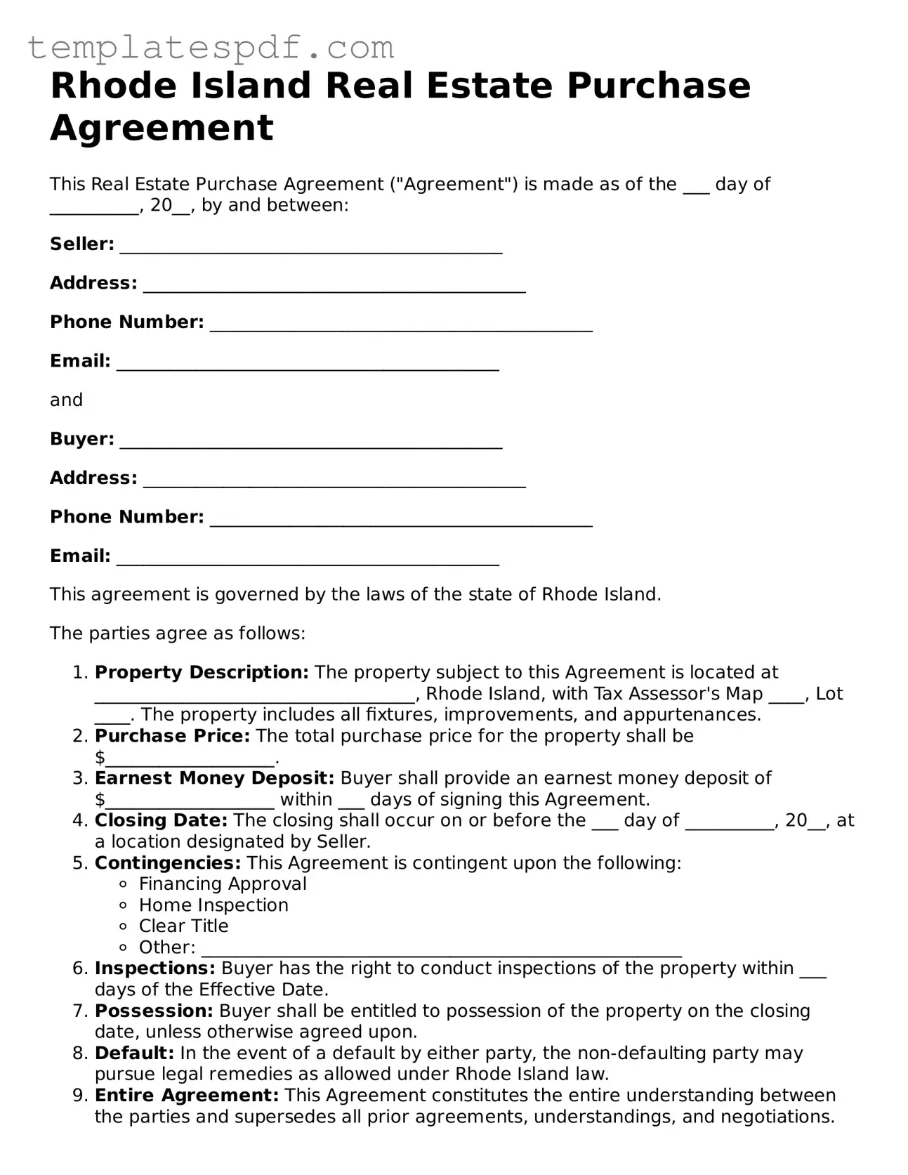 Official  Real Estate Purchase Agreement Form for Rhode Island