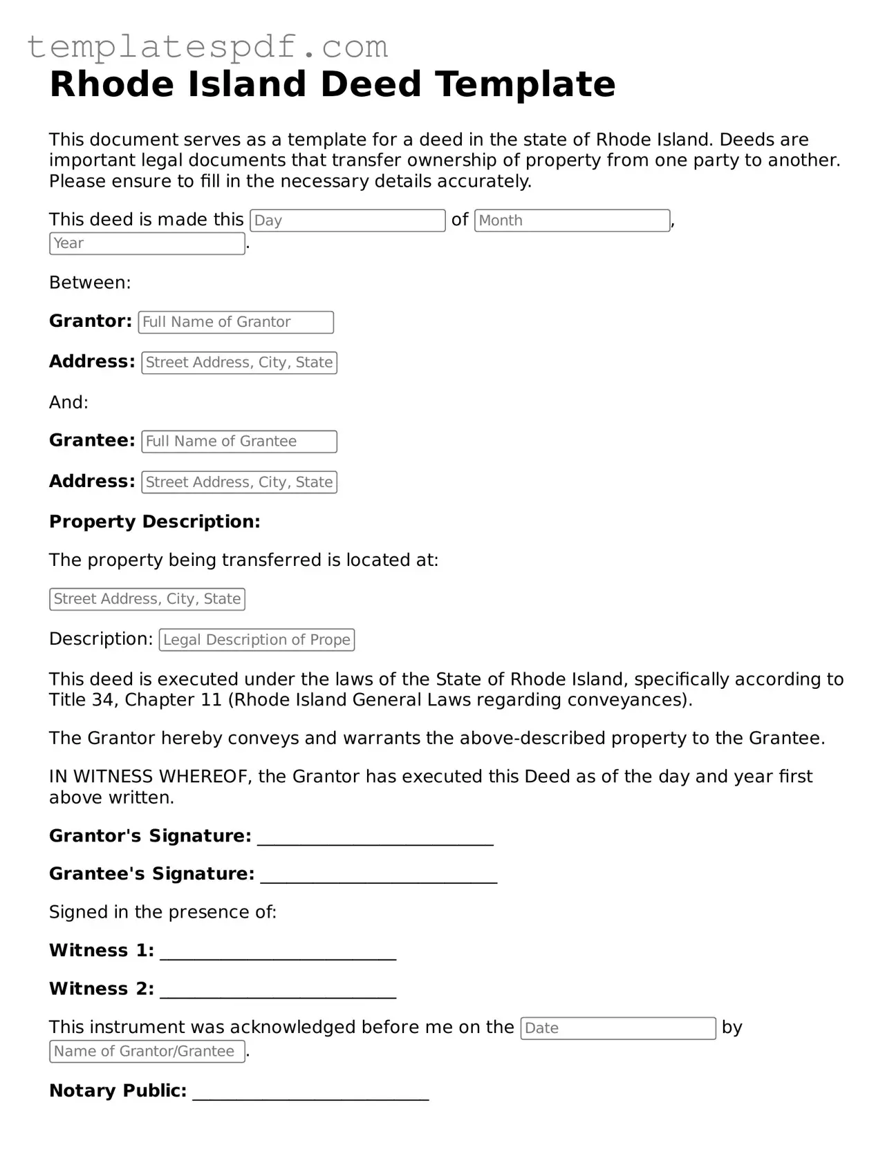 Official  Deed Form for Rhode Island