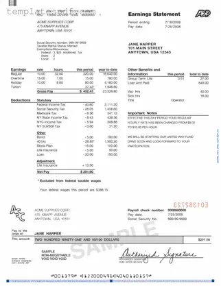 Fill Out a Valid Adp Pay Stub Form