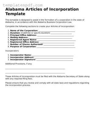 Official  Articles of Incorporation Form for Alabama