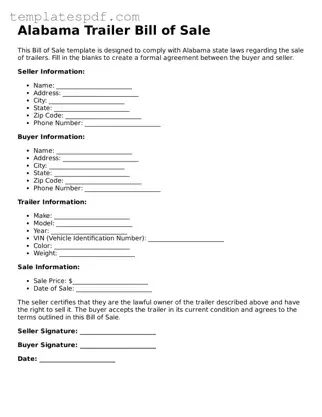 Official  Trailer Bill of Sale Form for Alabama