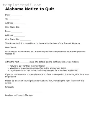 Official  Notice to Quit Form for Alabama