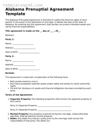 Official  Prenuptial Agreement Form for Alabama