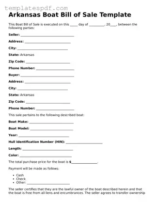 Official  Boat Bill of Sale Form for Arkansas