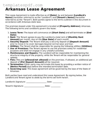 Official  Lease Agreement Form for Arkansas
