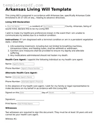 Official  Living Will Form for Arkansas