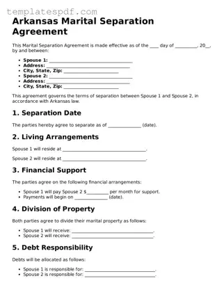 Official  Marital Separation Agreement Form for Arkansas
