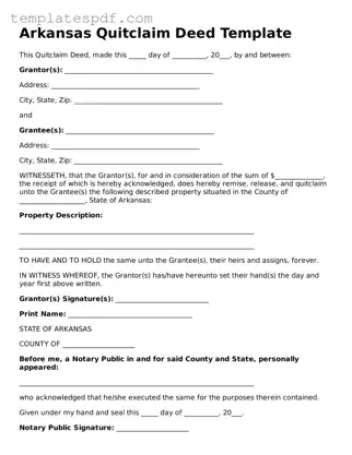 Official  Quitclaim Deed Form for Arkansas