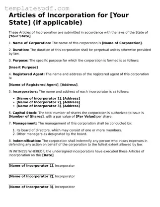 Printable Articles of Incorporation Form