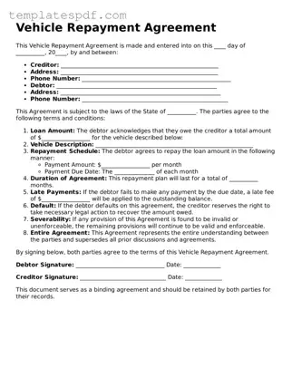Printable Vehicle Repayment Agreement Form