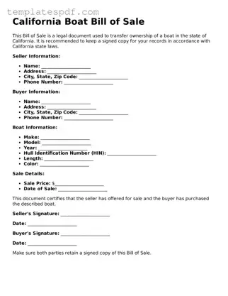 Official  Boat Bill of Sale Form for California